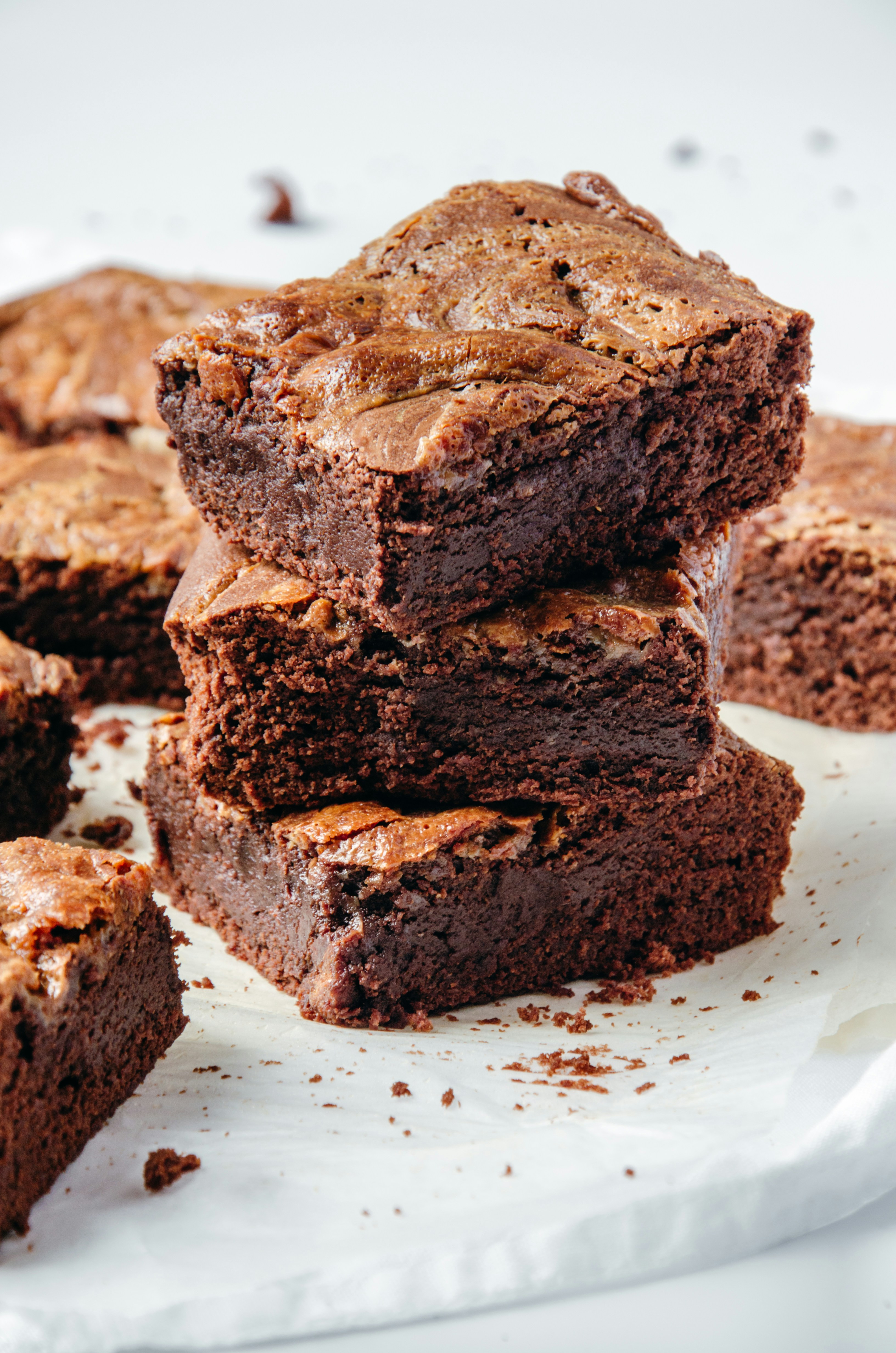 Stack of fudgy high-protein brownies
