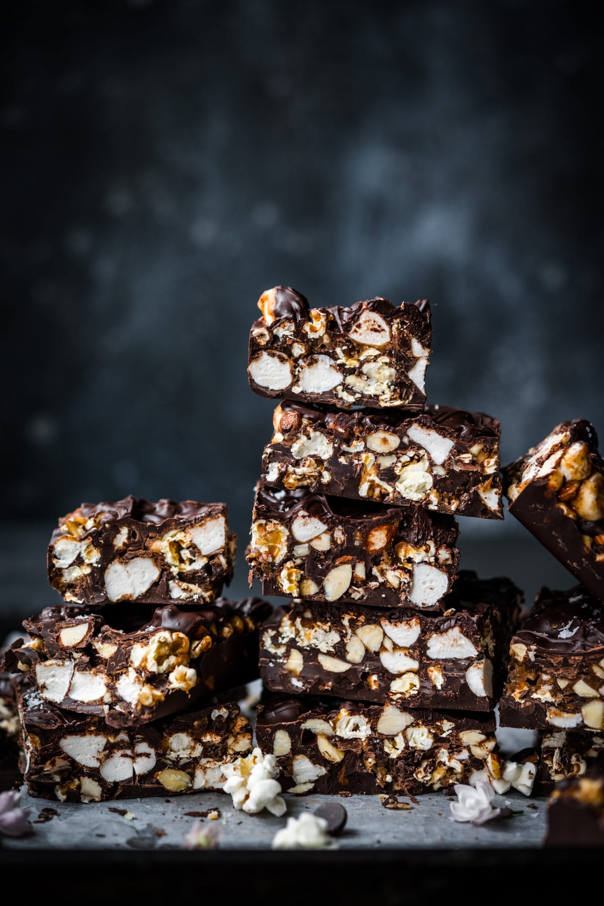 Chocolate popcorn slice with a salty sweet crunch