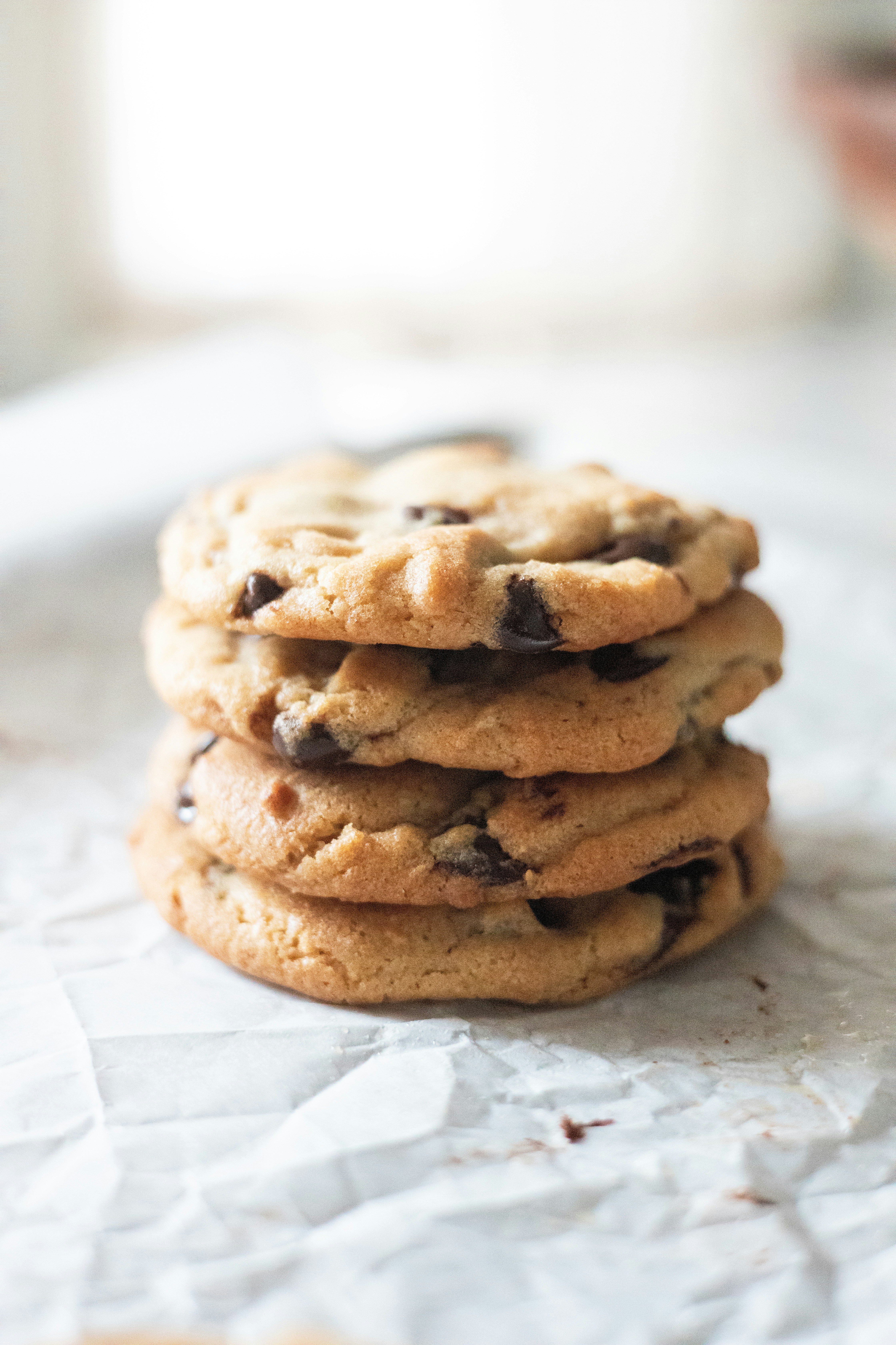 Soft chocolate chip cookies with melted chocolate