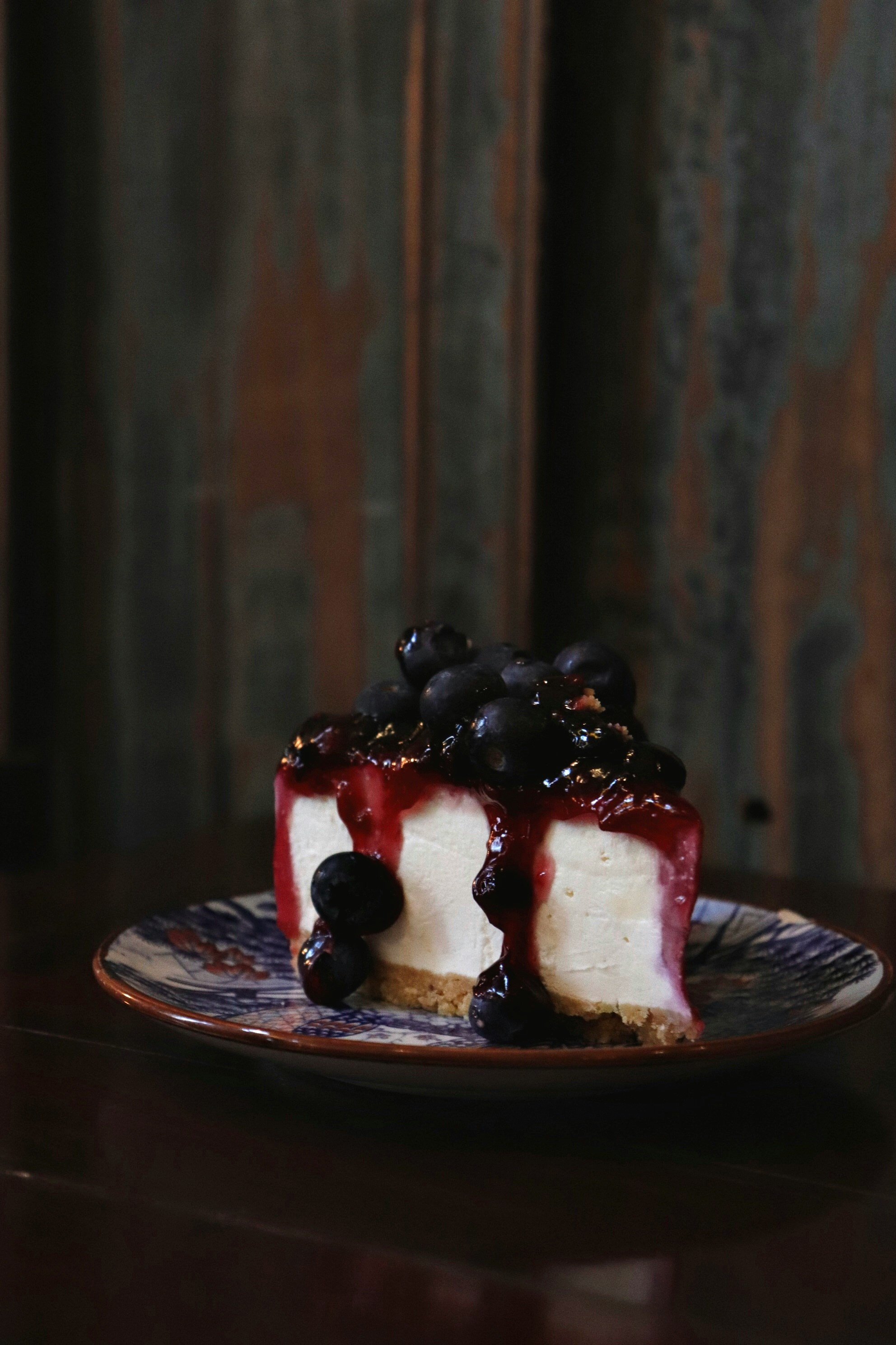 Single serve creamy cottage cheese cheesecake with blueberries on top